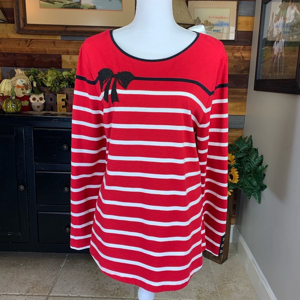 Charter Club Striped Shirt with Sequin Bow
